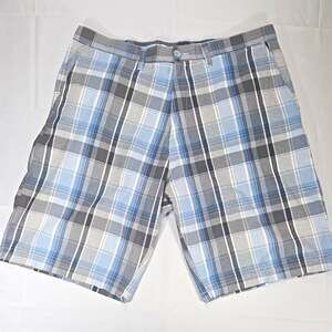 Burnside Mens Size 38 Plaid Flat Front Shorts Blue Gray White Casual Outdoor